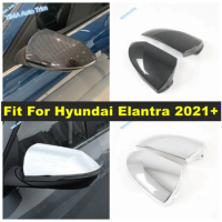 Exterior Door Side Wing Rearview Mirror Protect Cover Trim Accessories Fit For Hyundai Elantra 2021 2022 Carbon Fiber / Shiny