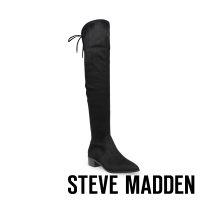 【STEVE MADDEN】ARCHEY 麂皮後綁帶尖頭過膝靴(黑色)