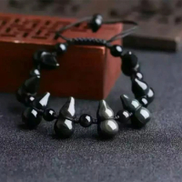 Obsidian Charm Bracelet Natural Stone Hulu Gourd Chinese Feng Shui Men Women Wealth Good Luck Adjust Handmade Bracelets Jewelry