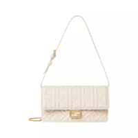 Fendi [12.12 Dealcember] Baguette FF Quilted Wallet On Chain Bag Camelia White
