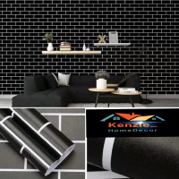 Wallpaper dinding kualitas premium MOTIF BATA HITAM LIST PUTIH cocok ruang tamu kamar tidur dapur a