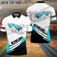 Cyan And White Bowling Ball Flame Customized Name 3D Printed Mens Polo Shirt Summer Street Casual Bowling Polo Shirt WK46