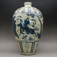 元青花裂紋釉手繪人物大梅瓶 花瓶 古玩古董陶瓷器 仿古收藏擺件