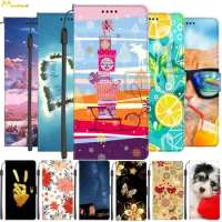 Leather Cases For Oneplus 9 Pro 9R Wallet Card Slots Stand Phone Bags Coque One Plus 11 5G Luxury Case Cute Cat Wolf Painted Dog