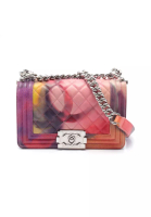 Chanel 二奢 Pre-loved Chanel boy chanel matelasse chain shoulder bag lambskin pink multicolor silver hardware