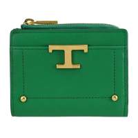 【TOD’S】TODS T Timeless 金屬T LOGO小牛皮扣式零錢短夾(綠)