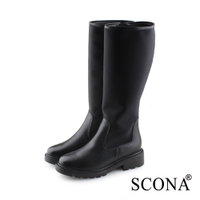 SCONA 蘇格南 真皮 經典拼接萊卡長靴 黑色 8812-1