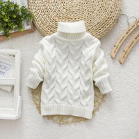 Baby Boys Girls Outfits Children's Solid Sweater High Necked Knitted Clothing Autumn Winter White Black Warm Sweater 2 to 6 Yrs