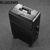KLQDZMS Luggage Travel Bag 20" 24" Front Opening Laptop Boarding Case 28" USB Charging Trolley Case with Wheels Suitcase