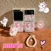 Cute Cartoon Disney Marie Cat Magnetic Bracket Magsafe Wireless Charge Phone Case For Samsung Galaxy Z Flip 5 4 3 Soft Cover