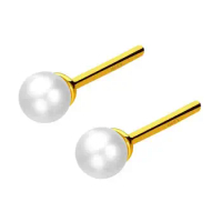 Pure 999 24K Yellow Gold Natural Pearl Stud Earrings