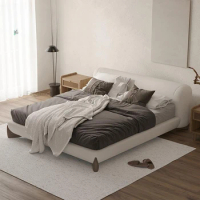 Italian Bedroom Bed Modern Design Simple Queen /King Size Bed Frame Home Furniture Wood White Teddy Fleece Double Bed