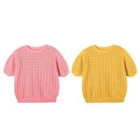 【Baby 童衣】任選 女童上衣 針織鏤空T恤 88668(黃色)