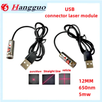 USB Adapter 12mm 650nm 5mw Red Laser Diode Module Focusable Dot Line Cross Beam 12MM 650nm 5mw