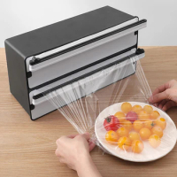 2 IN 1 Food Cling Film Wrap Dispenser Food Film Dispenser Cutter Plastic Sharp Aluminum Foil Stretch Cutter Kitchen Accessories