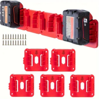 5 pack Milwaukee M18 18v Battery Holder - Wall Mount Storage for Work Van, Shelf, Toolbox - Organize and Protect Your Batteries