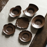 純紫銅手工錘紋茶托茶墊日式功夫茶具配件錫銀仿古隔熱墊單個杯墊