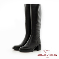【CUMAR】簡約歐美風尚小鑽飾直筒長靴粗跟-黑