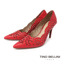 Tino Bellini 巴西進口牛皮簍空花紋尖頭高跟鞋FWET007-紅