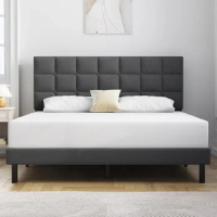 Queen Bed Frame Upholstered Platform with Headboard and Strong Wooden Slats,Non-Slip and Noise-Free,No Box Spring Needed