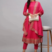Indian Outfit, Pakistani Set, Cotton Blend Kurta Pant and Dupatta