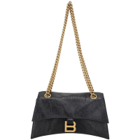 BALENCIAGA 巴黎世家  Crush 小款 壓花小牛皮鍊帶肩/斜背包(黑色)