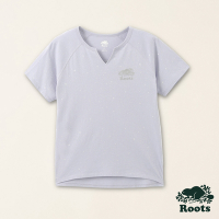 Roots女裝-星際遨遊系列 滿版星辰有機棉開襟短袖T恤-紫色