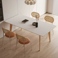 現代侘寂風實木巖板餐桌餐椅組合家用餐廳北歐簡約長方形吃飯桌