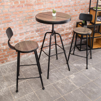 Boden-伯恩工業風實木鐵腳高吧台桌椅組合(一桌二椅)55x55x82~105cm