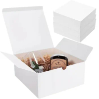 12Pcs 20x20x10cm Gift Box White Kraft Handmade Candy Chocolate Cookie Storage Box Wedding Souvenirs Wrap Boxes Party Supplies