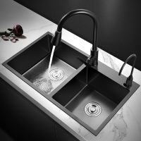 水槽雙槽黑色納米加厚304不鏽鋼廚房洗菜盆洗碗池不鏽鋼水槽