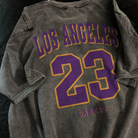 Kaos Pria T-shirt Kaos | LAKERS Number 23 | Vintage Longgar Kaos Washed Pria Baju Distro Oblong Pria