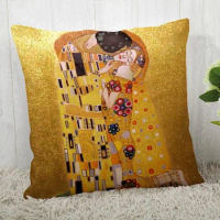 Gustav Klimt Art Pillowcase Home Sofa Office Cushion Satin Fabric Pillow Cushion Cover Size 40X40cm One Sides
