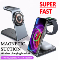 15W 3 in 1 Magnetic Wireless Charger Stand Transparent For iPhone 12 13 14 Pro Max Apple Watch Airpods Fast Charging Station