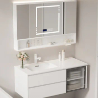 Bathroom cabinet, bathroom concealed mirror cabinet, washstand, rock slab seamless basin, washbasin cabinet