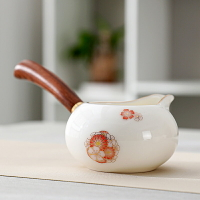 輕奢白瓷木側把茶海茶漏杯日式公道杯功夫茶具分茶器陶瓷家用公杯