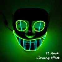 Newest Cool Fashion EL Mask Cosplay Halloween Glowing Party Mask EL Wire Party night Club DJ Mask by 3V Steady on Controller