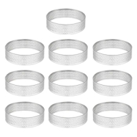 10Pcs 4.5cm Round Stainless Perforated Seamless Tart Ring Quiche Ring Tart Pan Pie Tart Ring with Hole Tart Shell Ring