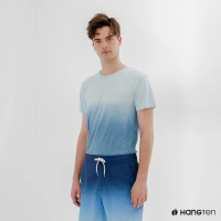 【Hang Ten】男裝-恆溫多功能-銀纖維無縫涼感抗菌除臭漸層短袖T恤-淺藍