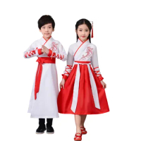 Chinese Ancient Costumes Child Traditional Boys Clothing Hanfu Han Tang Dynasty Girls Dresses Set Kids Kung Fu Suit