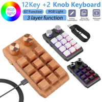 RGB Macro Custom Keyboard 2Knob 12Keys Mini Keyboard Bluetooth-Compatible Keyboard 2 Type-C Ports USB Wired/BT Wireless Keyboard