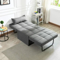 Vonanda Sofa Bed, Convertible Chair 4 in 1 Multi-Function Folding Ottoman Modern Breathable Linen Guest Bed with Adjustable Slee