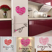 Arcylic Modern 3D Mirror Hearts Love Romantic Wall Stickers Home Decor DIY Decal Removable Home Decoration Wall Stickers