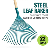 Steel Leaf Rake (22 / 25 Teeth) | Garden Lawn & Yard Cleaning Tool