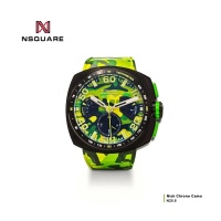 【NSQUARE】NICK CHRONO CAMO系列 迷彩綠橡膠運動風腕錶 G0369-N20.5