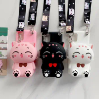 Cartoon 3D Cat Coin Wallet Case For Motorola Moto Edge 40 30 Fusion 20 Lite S30 X30 Pro X40 Edge Plus Cute Bags Cover With Rope