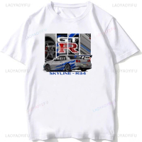 Pop The Hod Engineer Japan Style GTR Skyline R34 Car Mechanic Classic T-Shirt Men Short Sleeve Hip Hop Boy White Casual Tees