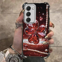 สำหรับ Tecno Spark 40 / 40 Pro / 40C เคสโทรศัพท์แบบนิ่มด้านหลังเคลือบไฟฟ้า ดีไซน์สี่มุม ลายหัวใจสีแด