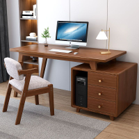 全實木書桌書櫃一體現代簡約臺式電腦辦公桌伸縮可轉角臥室寫字桌