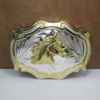 Buckleclub wholesale western horse head cowboy gift belt buckle FP-03535 gold with silver FINISH for men 4cm width loop
